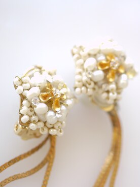 「tone（トーン）の【flua】【vintage accessory】ブライダル 2way  淡水パール ヴィンテージ  スター ヴィンテージ  チェーンタッセル イヤリング（イヤリング、ゴールド系）」を使った、flua vintageさん（レディース・152cm）の秋コーディネート
