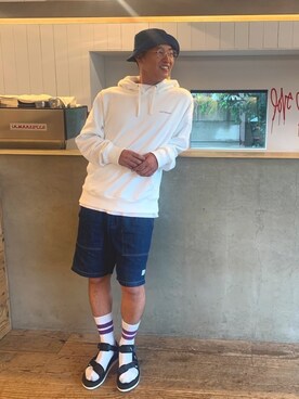「Saturdays NYC（サタデーズ ニューヨークシティ ）のアイテム（パーカー）」を使った、Shotanukiさん（メンズ・172cm）の夏コーディネート