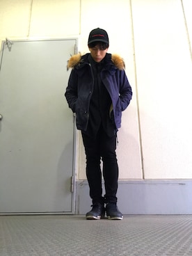 「ロングシャツ」｜「アイテム（モッズコート）」を使った、小澤水秀さん（メンズ・163cm）の冬コーディネート