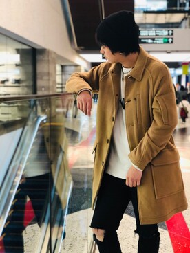 「AVIREX（アヴィレックス）のアイテム（ステンカラーコート）」を使った、muneさん（メンズ・180cm）の秋コーディネート