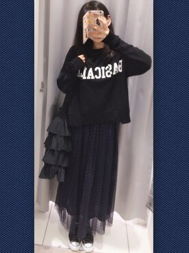 「アイテム（イヤリング（片耳用）、ブルー系）」を使った、せんぱなさん（レディース・154cm）の秋コーディネート