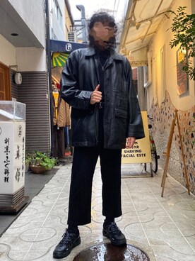 「LMCのアイテム（レッグウェア）」を使った、蘭々さん（メンズ・176cm）の冬コーディネート