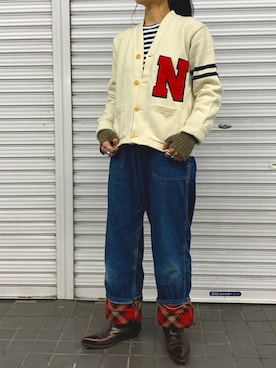 「レタードカーディガン」｜まさこさん（レディース・156cm）の冬コーディネート
