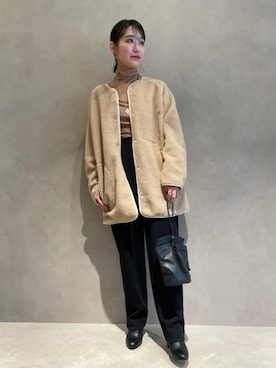 「リラックス」｜「アイテム（ノーカラーコート）」を使った、市川 瑠依子さん（レディース・163cm）の秋コーディネート