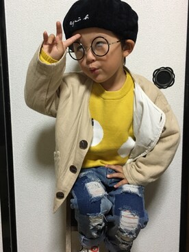 「水玉」｜「アイテム（ハンチング/ベレー帽）」を使った、shou☆0222さん（キッズ・90cm）の冬コーディネート