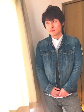 「しまむら（シマムラ）のアイテム（デニムジャケット）」を使った、マカロニさん（メンズ・172cm）の冬コーディネート