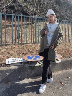 「AVIREX（アヴィレックス）のアイテム（モッズコート）」を使った、ayanaさん（レディース・169cm）の冬コーディネート