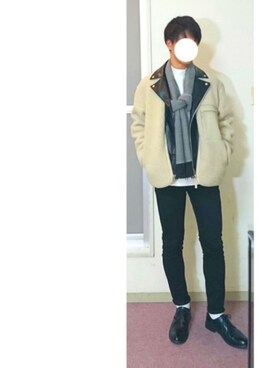 「白ソックス」｜「アイテム（ライダースジャケット）」を使った、hasuさん（メンズ・173cm）の秋コーディネート
