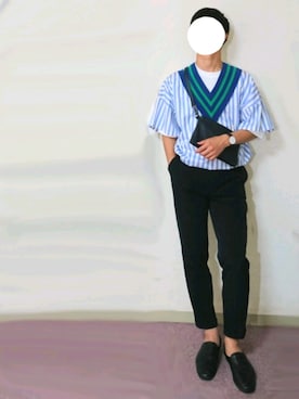 「EN ROUTE（アンルート）のアイテム（スラックス）」を使った、hasuさん（メンズ・173cm）の春コーディネート