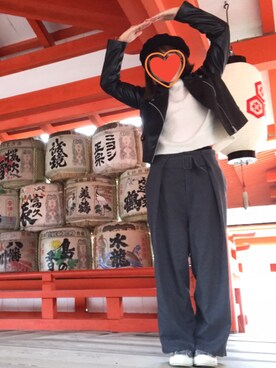 「niko and...（ニコアンド）のアイテム（ライダースジャケット）」を使った、yukichiii1229 さん（レディース・158cm）の冬コーディネート