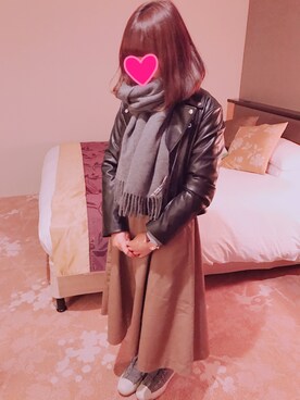 「niko and...（ニコアンド）のアイテム（ライダースジャケット）」を使った、yukichiii1229 さん（レディース・158cm）の冬コーディネート