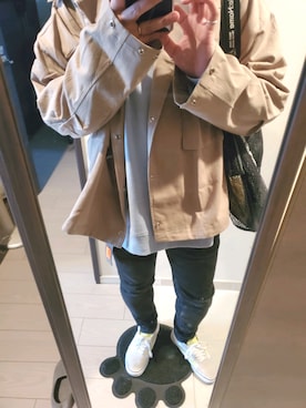 「アイテム（スウェット、ブルー系）」を使った、みゃコさん（メンズ・169cm）の春コーディネート