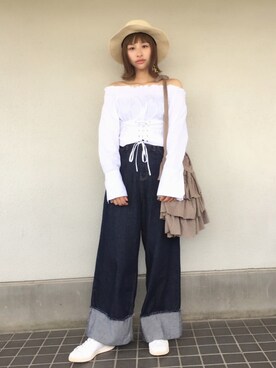 「ハグマグ」｜「アイテム（帽子）」を使った、haku♡sakuさん（レディース・160cm）の夏コーディネート