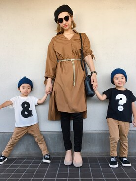「双子コーデ」｜「アイテム（シャツワンピース）」を使った、haku♡sakuさん（キッズ・100cm）の秋コーディネート
