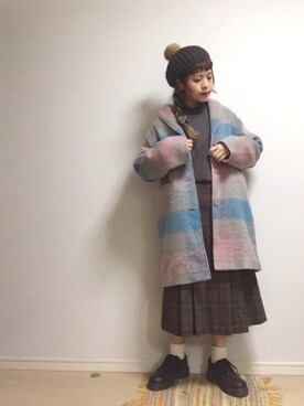 「くすみピンク」｜「アイテム（ニットキャップ/ビーニー）」を使った、☆★gizmo★☆さん（レディース・159cm）の冬コーディネート
