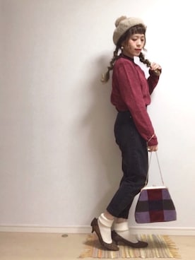 「おおぶりピアス」｜「アイテム（ハンチング/ベレー帽）」を使った、☆★gizmo★☆さん（レディース・159cm）の冬コーディネート