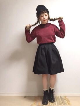 「おおぶりピアス」｜「アイテム（ニットキャップ/ビーニー）」を使った、☆★gizmo★☆さん（レディース・159cm）の冬コーディネート
