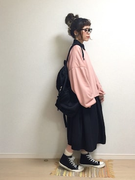 「おおぶりピアス」｜「アイテム（スウェット）」を使った、☆★gizmo★☆さん（レディース・159cm）の冬コーディネート