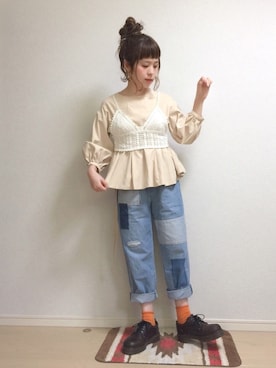 「ロールアップ」｜「アイテム（キャミソール）」を使った、☆★gizmo★☆さん（レディース・159cm）の春コーディネート