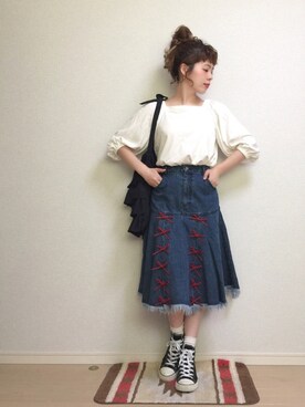 ☆★gizmo★☆さんの「りぼんフレアデニムスカート」を使ったコーディネート