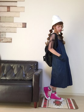 「シースルー」｜「アイテム（ニットキャップ/ビーニー）」を使った、☆★gizmo★☆さん（レディース・159cm）の夏コーディネート
