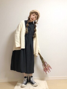 「白タイツ」｜「アイテム（ハンチング/ベレー帽）」を使った、☆★gizmo★☆さん（レディース・159cm）の冬コーディネート