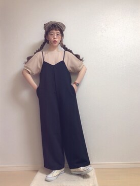 「ワッフルクルーネックＴ」｜「アイテム（オールインワン・サロペット）」を使った、☆★gizmo★☆さん（レディース・159cm）の春コーディネート