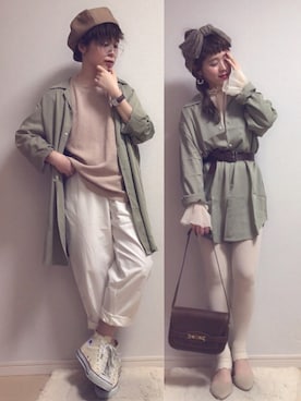 「ワッフルクルーネックＴ」｜「アイテム（レギンス/スパッツ）」を使った、☆★gizmo★☆さん（レディース・159cm）の春コーディネート