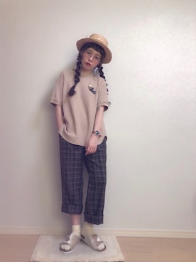 「UNIQLO（ユニクロ）のワッフルクルーネックT（5分袖）（Tシャツ/カットソー）」を使った、☆★gizmo★☆さん（レディース・159cm）の夏コーディネート