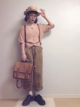 「サッチェルバッグ」｜「アイテム（帽子）」を使った、☆★gizmo★☆さん（レディース・159cm）の夏コーディネート