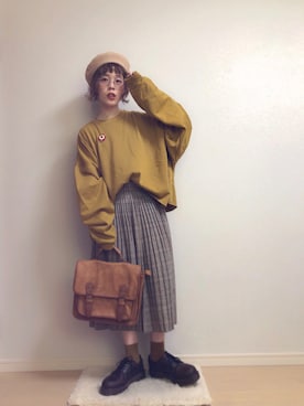 「サッチェルバッグ」｜「アイテム（ハンチング/ベレー帽）」を使った、☆★gizmo★☆さん（レディース・159cm）の秋コーディネート