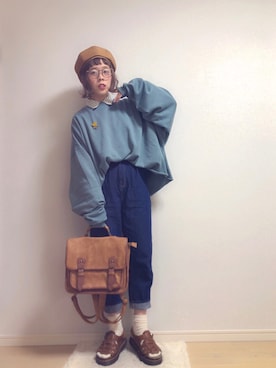 「サッチェルバッグ」｜「アイテム（スウェット）」を使った、☆★gizmo★☆さん（レディース・159cm）の秋コーディネート