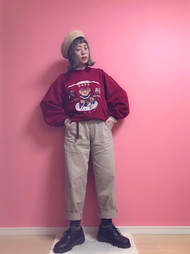 「レースブラウス」｜「アイテム（ハンチング/ベレー帽）」を使った、☆★gizmo★☆さん（レディース・159cm）の冬コーディネート