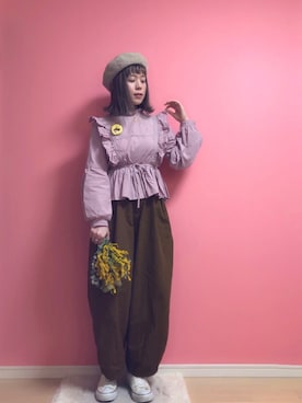 「レースブラウス」｜「アイテム（ハンチング/ベレー帽）」を使った、☆★gizmo★☆さん（レディース・159cm）の春コーディネート