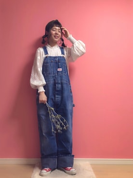 「シフォンブラウス」｜「アイテム（オールインワン・サロペット）」を使った、☆★gizmo★☆さん（レディース・159cm）の春コーディネート