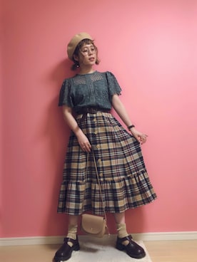 「コットンレース」｜「アイテム（ハンチング/ベレー帽）」を使った、☆★gizmo★☆さん（レディース・159cm）の春コーディネート