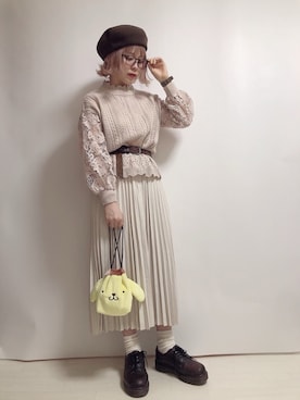 「fifth（フィフス）のプリーツスエードロングスカート（スカート）」を使った、☆★gizmo★☆さん（レディース・159cm）の秋コーディネート