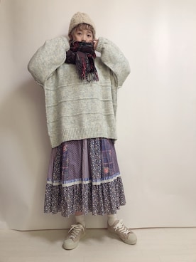 「チェックマフラー」｜「アイテム（帽子）」を使った、☆★gizmo★☆さん（レディース・159cm）の冬コーディネート