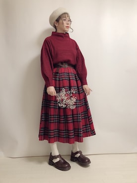 「白タイツ」｜「アイテム（ハンチング/ベレー帽）」を使った、☆★gizmo★☆さん（レディース・159cm）の冬コーディネート