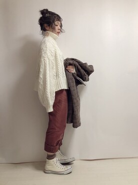 「ゆるニット」｜「アイテム（チェスターコート）」を使った、☆★gizmo★☆さん（レディース・159cm）の冬コーディネート
