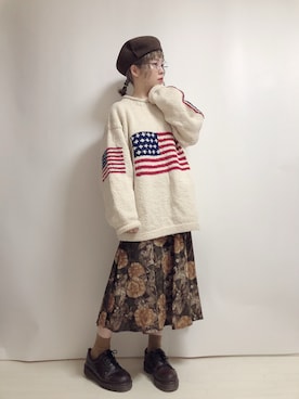 「星条旗」｜「アイテム（ハンチング/ベレー帽）」を使った、☆★gizmo★☆さん（レディース・159cm）の冬コーディネート