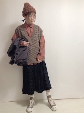 「ベロアスカート」｜「アイテム（帽子）」を使った、☆★gizmo★☆さん（レディース・159cm）の冬コーディネート