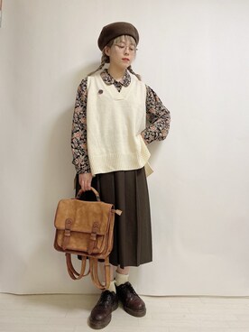 「サッチェルバッグ」｜「アイテム（ハンチング/ベレー帽）」を使った、☆★gizmo★☆さん（レディース・159cm）の春コーディネート