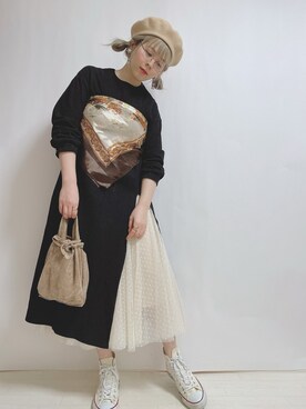 「スリット」｜「アイテム（ハンチング/ベレー帽）」を使った、☆★gizmo★☆さん（レディース・159cm）の春コーディネート