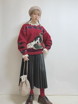 「ゆるニット」｜「アイテム（ハンチング/ベレー帽）」を使った、☆★gizmo★☆さん（レディース・159cm）の冬コーディネート