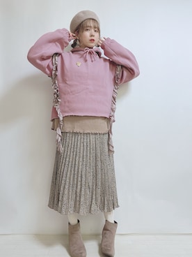 「白タイツ」｜「アイテム（ハンチング/ベレー帽）」を使った、☆★gizmo★☆さん（レディース・159cm）の冬コーディネート