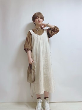 「アイテム（ジャンパースカート、ホワイト系）」を使った、☆★gizmo★☆さん（レディース・159cm）の春コーディネート