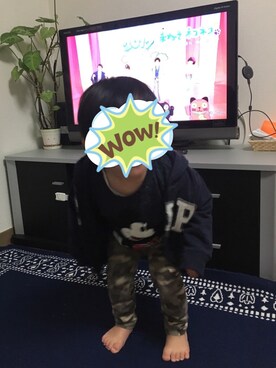 「アイテム（ロンパース、グリーン系）」を使った、irinaさん（キッズ・80cm）の冬コーディネート