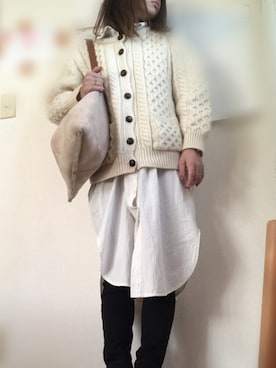 「ケーブルニット」｜「アイテム（シャツワンピース）」を使った、irinaさん（レディース・158cm）の秋コーディネート