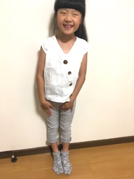 「ZARA KIDSのアイテム（シャツ/ブラウス、ホワイト系）」を使った、hi7さん（キッズ・120cm）の夏コーディネート